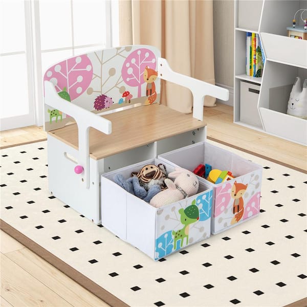 Premium Homework Desk And Stool Set - White W/ Natural, FDP00060