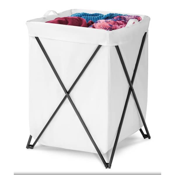 Whitmor White/Black Powdercoat 25.83 in. H x 18.03 in. L x 16.54 in. W Steel/Polyester Modern Square Folding Laundry Room Hamper