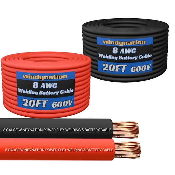 WindyNation 8-Gauge 20 ft. Black/20 ft. Red Welding Cable (1-Pair)