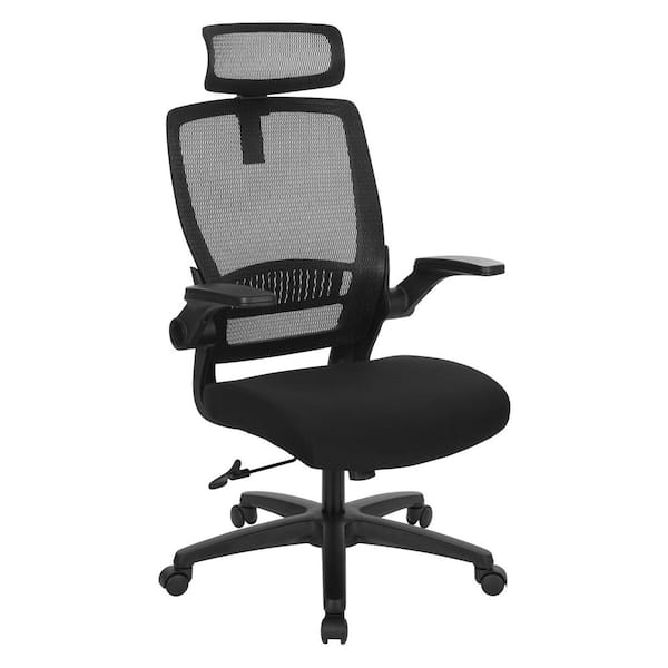 Polyester Molded Foam Seat Mesh Back Adjustable Height Ergonomic Managers Chair in Black with Headrest