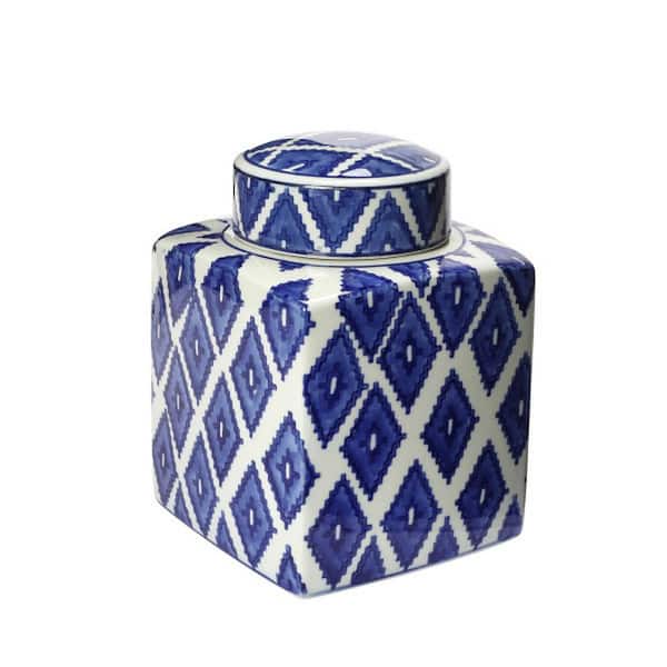 Storied Home Decorative Stoneware Ginger Jar in Blue and White