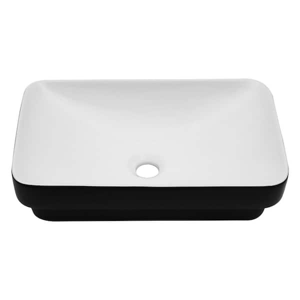19 in. Rectangular Ceramic Semi-Recessed Bathroom Vessel Sink in Black
