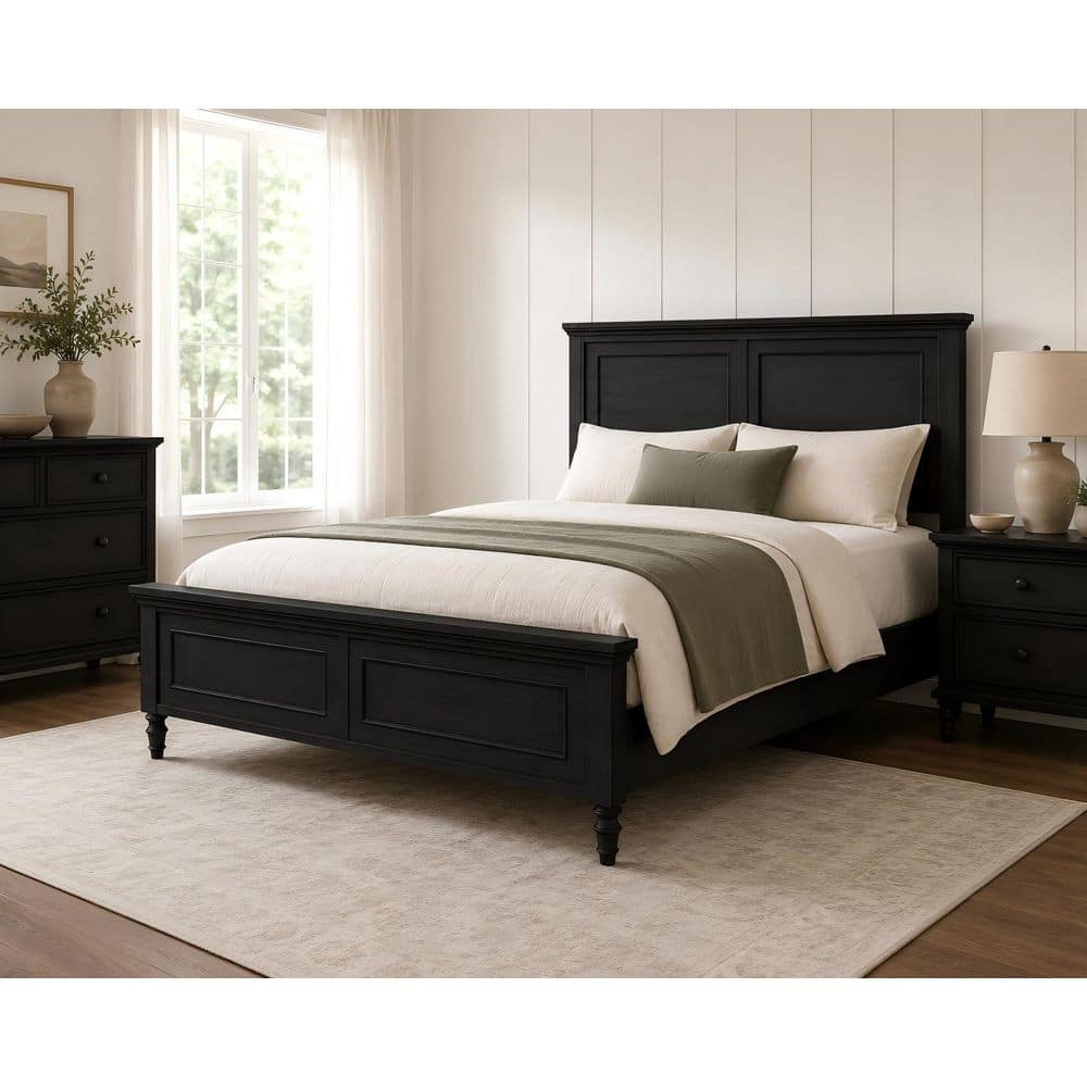 Avila Black Solid Wood Frame King Panel Bed with Headboard and Footboard price history on PriceWatchPro