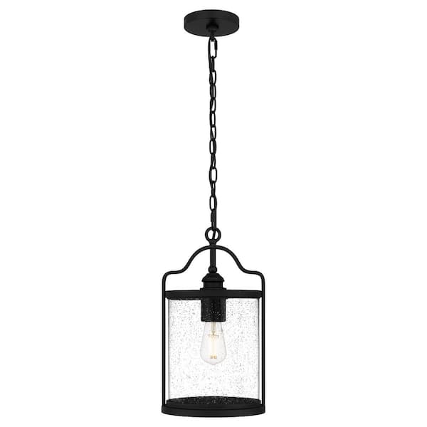 DSI Atticus 1-Light Earth Black Pendant with Clear Seeded Glass