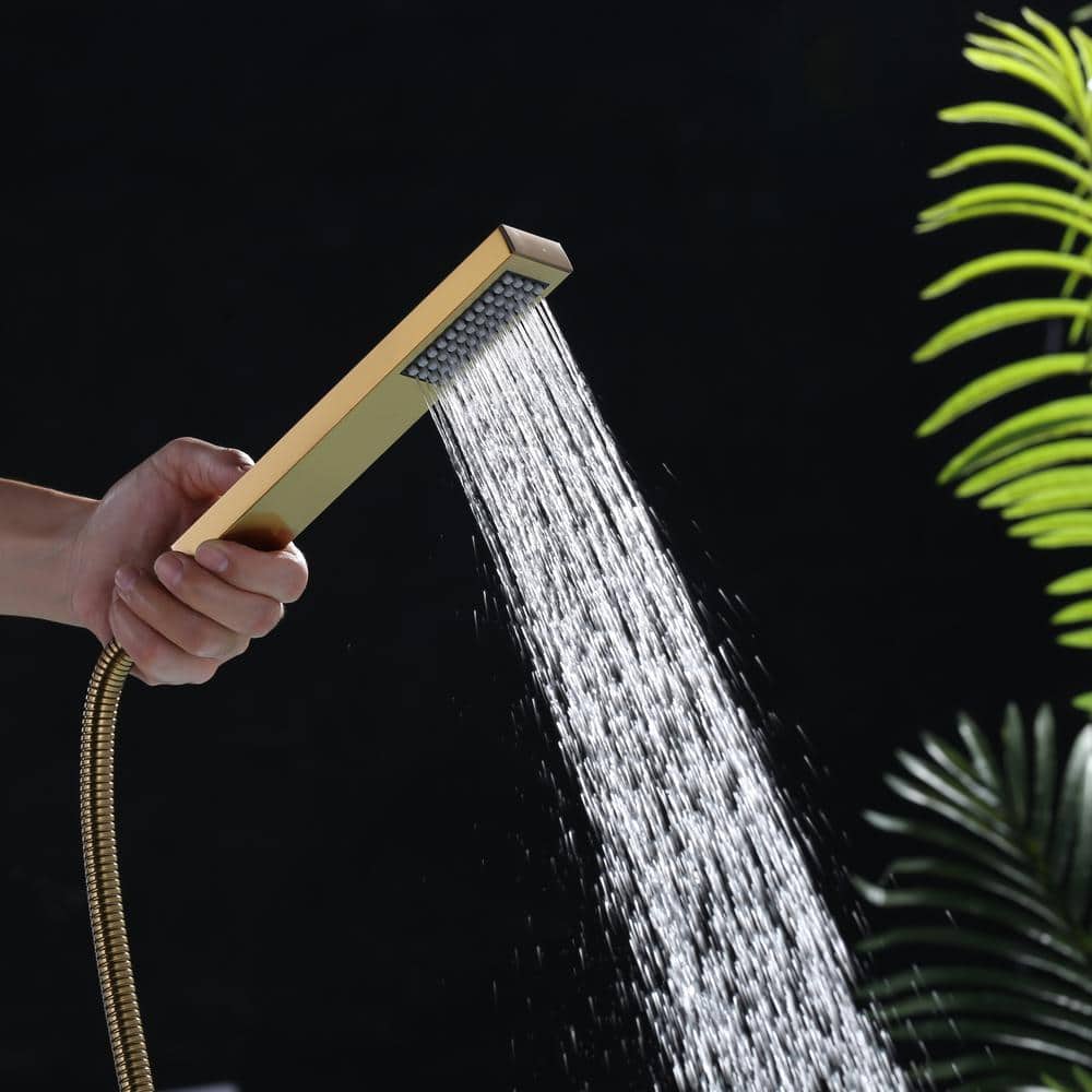 Gold Single Handle Floor Mounted Tub Filler with Handshower