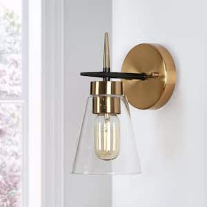 Modern Brass Gold Bathroom Wall Sconce, 1-Light Black Industrial Indoor Vanity Light