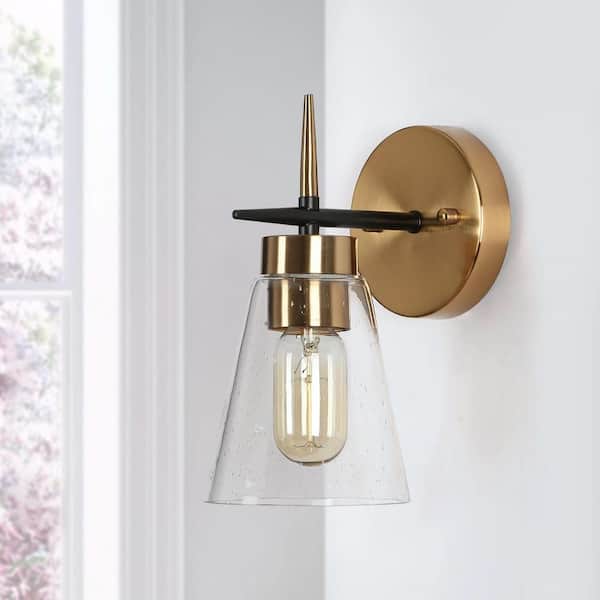 Modern Brass Gold Bathroom Wall Sconce, 1-Light Black Industrial Indoor Vanity Light