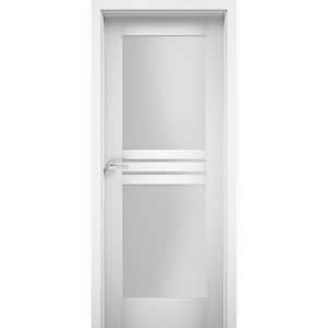 7222 18 in. x 80 in. Universal Handling Full Lite Frosted Glass Solid White Finished Pine MDF Single Prehung French Door