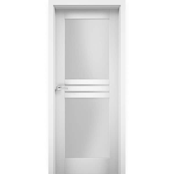 VDOMDOORS 7222 24 in. x 80 in. Universal Full Lite Frosted Glass Solid White Finished Pine Wood MDF Single Prehung Interior Door