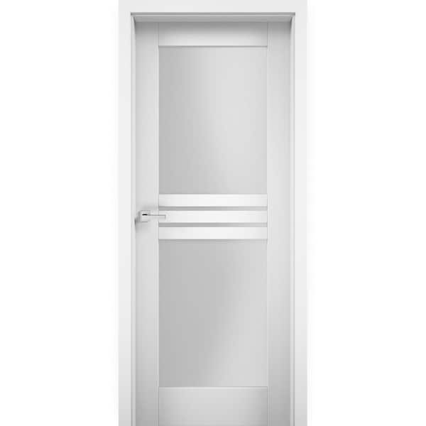VDOMDOORS 7222 32 in. x 80 in. Universal Handling Full Lite Frosted Glass Solid White Finished Pine MDF Single Prehung French Door
