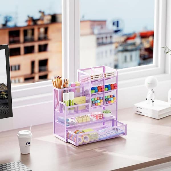 Purple 8.4 in. x 9.3 in. Metal Minimalist Desk Pen Organizer with