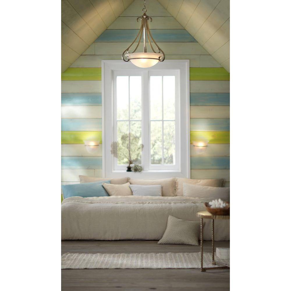 Torino Brushed Nickel 3-Light Inverted Pendant with Etched Glass Bowl