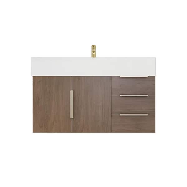 Bethany 36 in. W x 20 in. D x 22 in. H Single Sink Floating Bath Vanity in Light Oak with White Acrylic Top