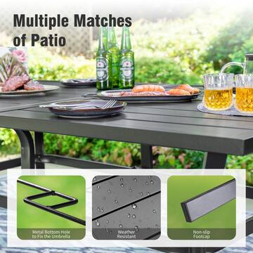 PHI VILLA 8-Piece Metal Outdoor Dining Set with Stackable Chairs and Beige Umbrella THD8-S60405910M