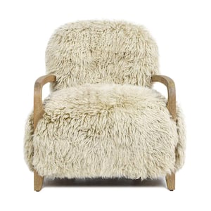 Jennifer Taylor 28.5 in. Mongolian Sheepskin Taupe Beige Accent Large Living Room Arm Chair