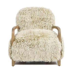 28.5 in. Mongolian Sheepskin Taupe Beige Accent Large Living Room Arm Chair