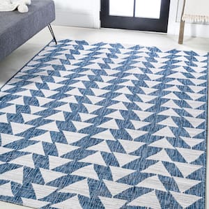 Andratx Modern Ivory/Blue 8 ft. x 10 ft. Tribal Geometric Indoor/Outdoor Area Rug