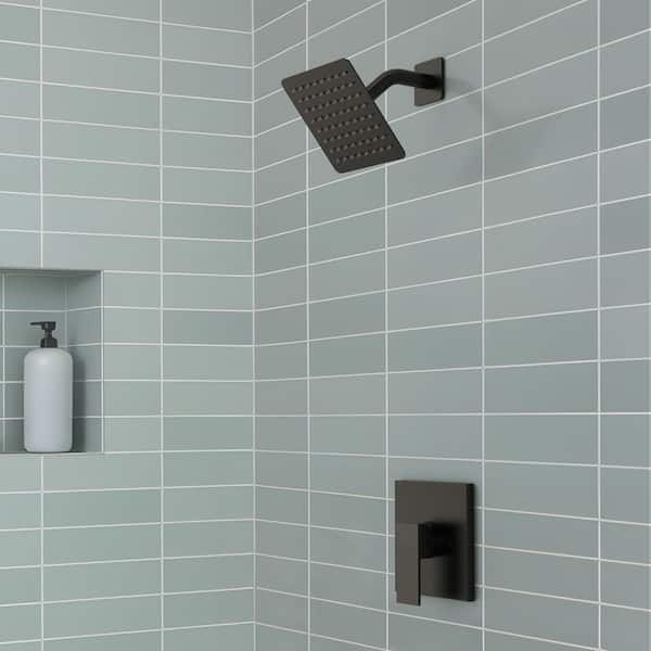 YAWWALK Single Handle 1 -Spray Tub and Shower Faucet 2.5GPM 6 in. Square Head in Matte Black Valve Included
