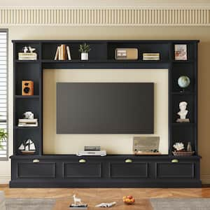 Black Modern Large Wall Unit Entertainment Center TV Stand Fits TVs up to 78 in. with Cabinets, Open Shelves