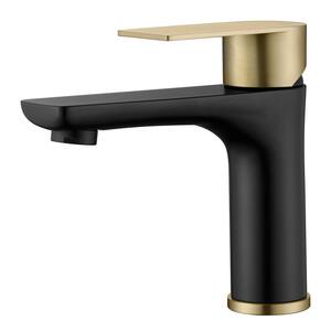 Hourglass Stream Single Handle Single Hole Bathroom Faucet with Spot Resistant in Black & Gold