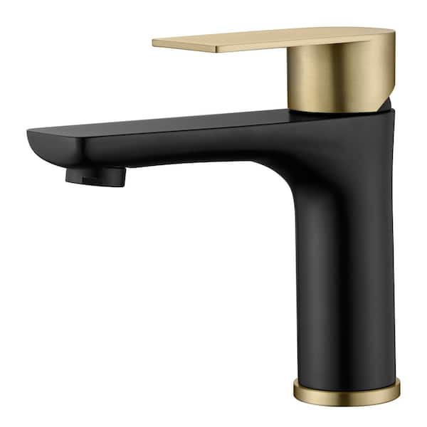 SUMERAIN Hourglass Stream Single Handle Single Hole Bathroom Faucet with Spot Resistant in Black & Gold