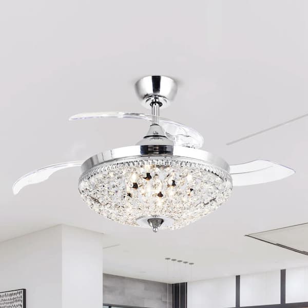 Parrot Uncle Modern 42 in. Indoor Chrome Retractable Blades Ceiling Fan with Light Kit and Remote Control