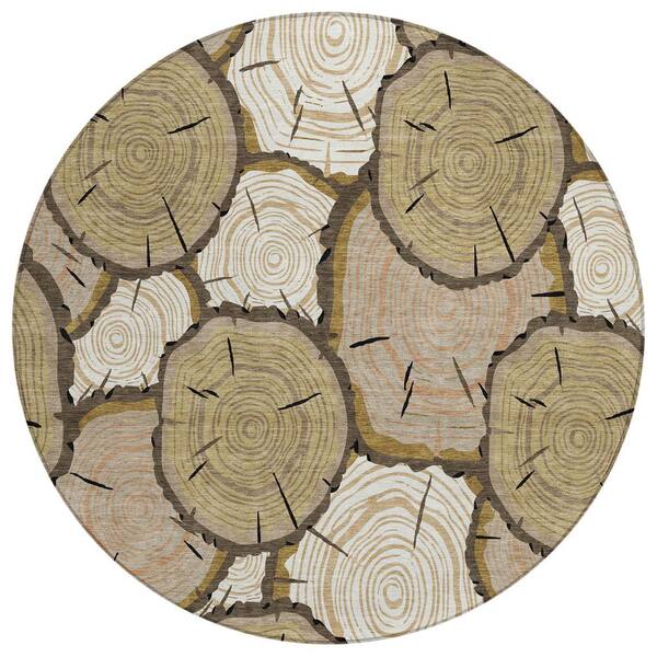 Chantille Machine Washable Indoor/Outdoor Abstract ACN2832 Honey 8 ft. x 8 ft. Round Rug