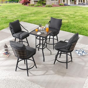 5-Piece Metal Square Outdoor Dining Set with Dark Gray Cushions