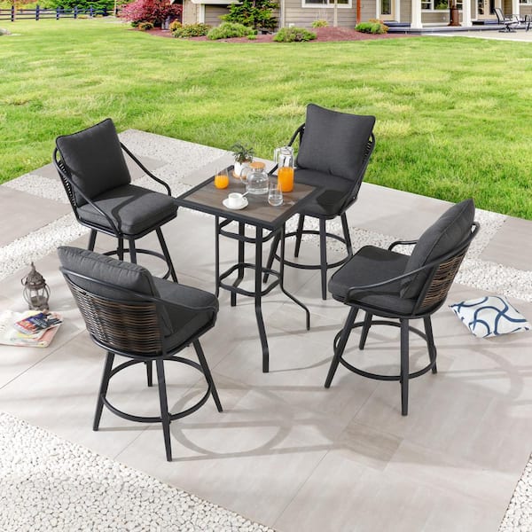 Patio Festival 5-Piece Metal Square Outdoor Dining Set with Dark Gray Cushions