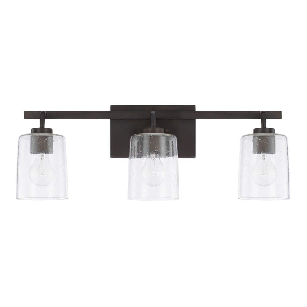 Greyson Bronze 3-Light Vanity with Clear Seeded Glass Shades