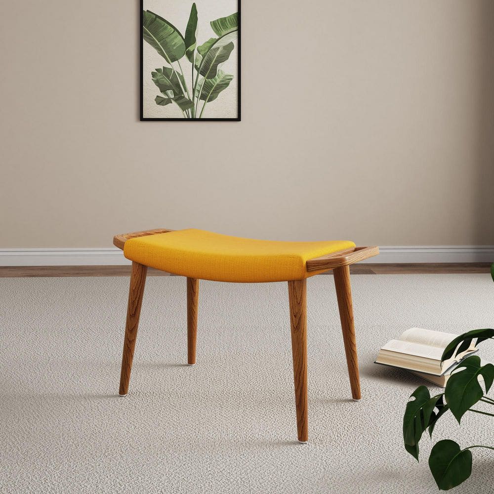 Mid-Century Modern Geta Yellow and Antique Walnut Ottoman