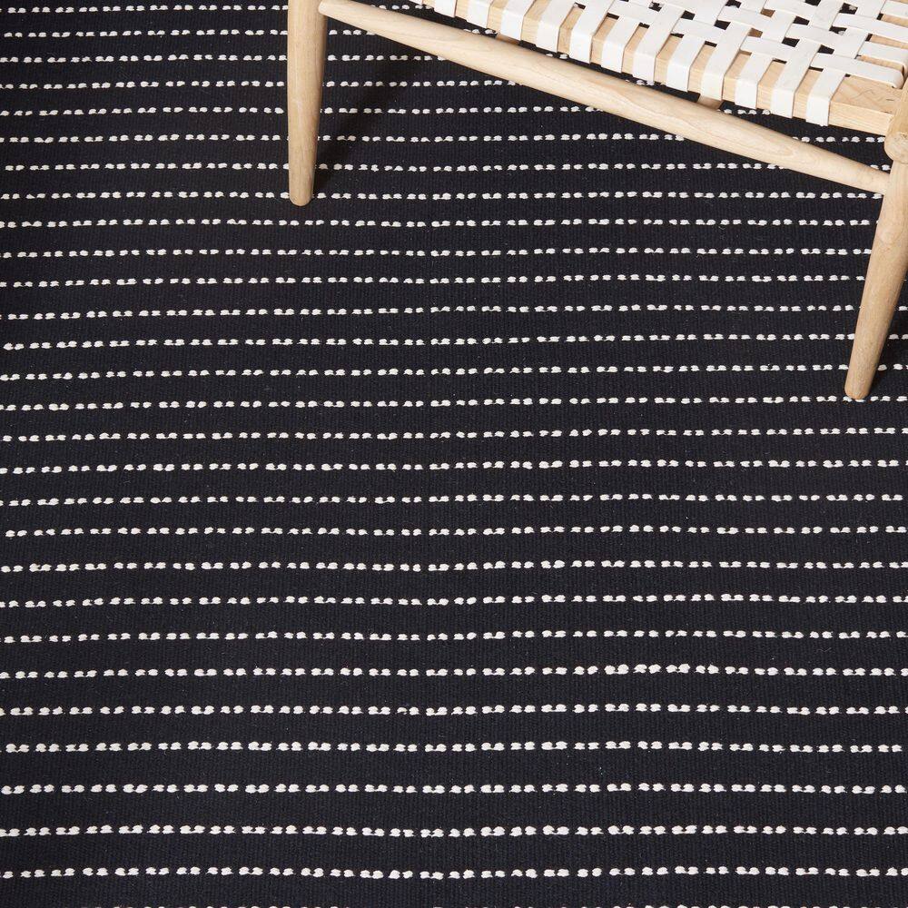 Nomadic Charm Handwoven Black Stripe Cotton Area Rug 8' x 10'