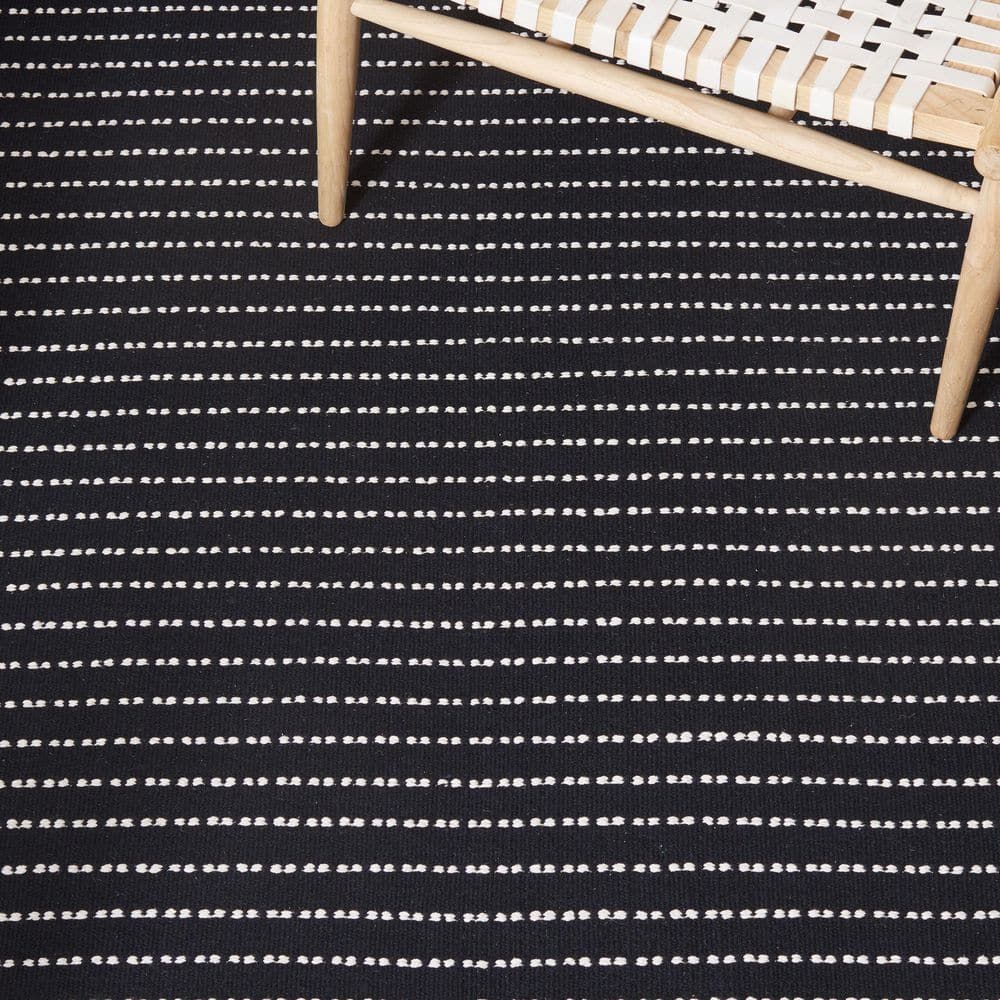 Handmade Black and White Cotton Stripe 9' x 12' Flat Woven Rug