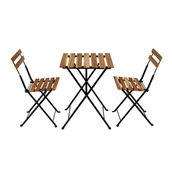 ANGELES HOME Brown 3-Piece Solid Teak Wood Power Coating Frame Outdoor Bistro Set with 2 cushions