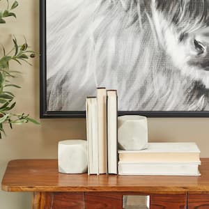 White Marble Block Geometric Bookends (Set of 2)