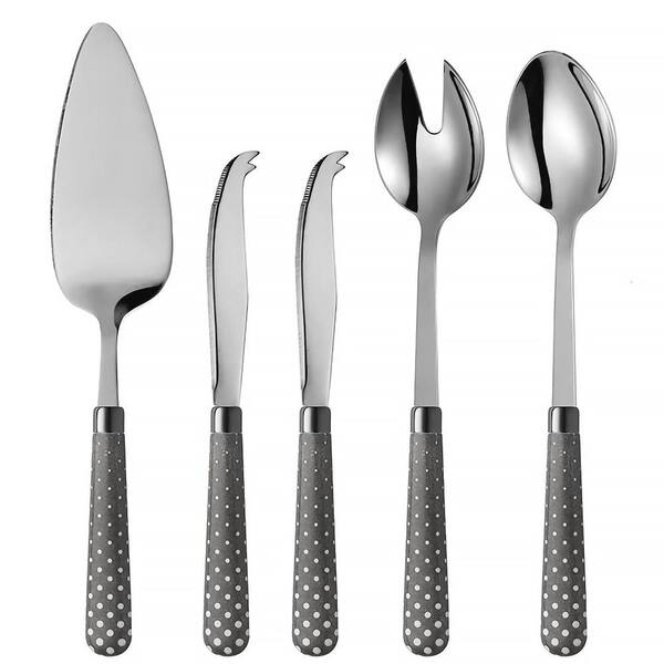 Quid Novi Snowdream 5-Piece Grey 18/0 Stainless Steel Cheese Knife, Salad Server and Cake Server Set