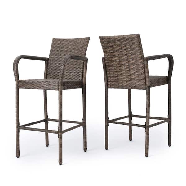 Cisvio 30 in. Wicker Outdoor Bar Stool Mix mocha Barstool (Set of 2)