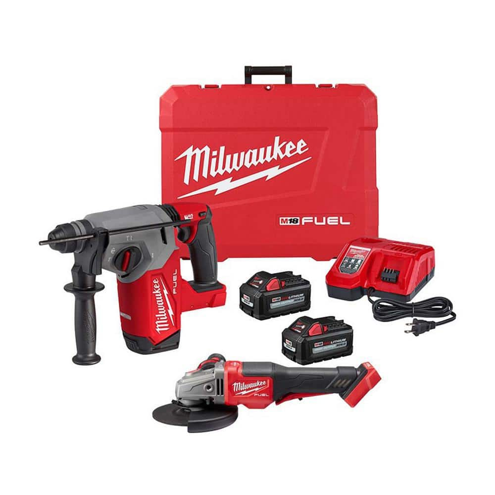 M18 FUEL 18-Volt Lithium-Ion Brushless 1 in. Cordless SDS-Plus Rotary Hammer Kit w/FUEL 4-1/2 In. Grinder -  Milwaukee, 2912-22-2980