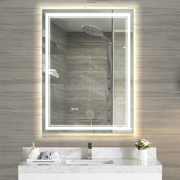 Lonni 24 in. W x 36 in. H Rectangular Frameless LED Light and Anti-Fog Wall Bathroom Vanity Mirror in Matte White