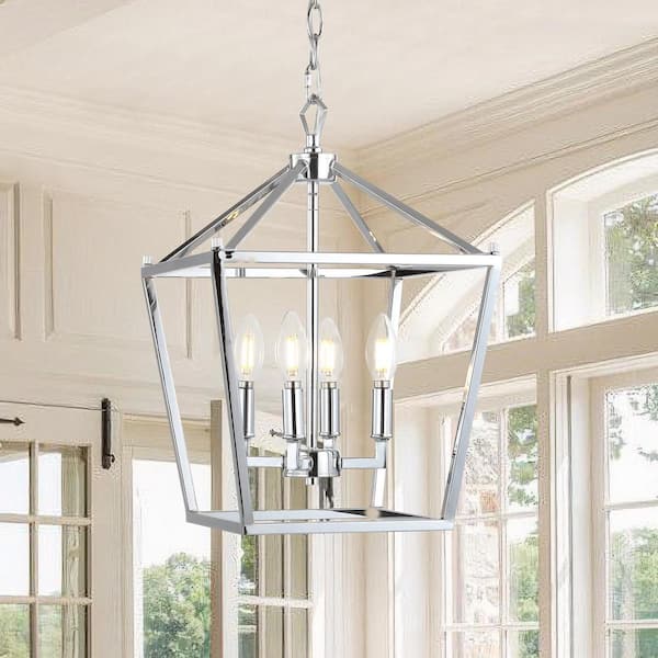 JONATHAN Y Pagoda 12 in. 4-Bulb Chrome Lantern Metal LED
