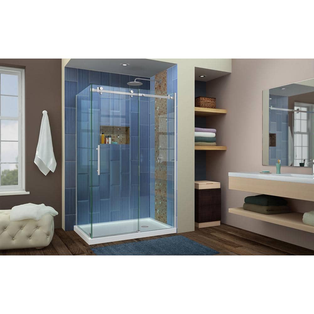 Enigma Air 60" Polished Stainless Steel Frameless Sliding Shower Enclosure
