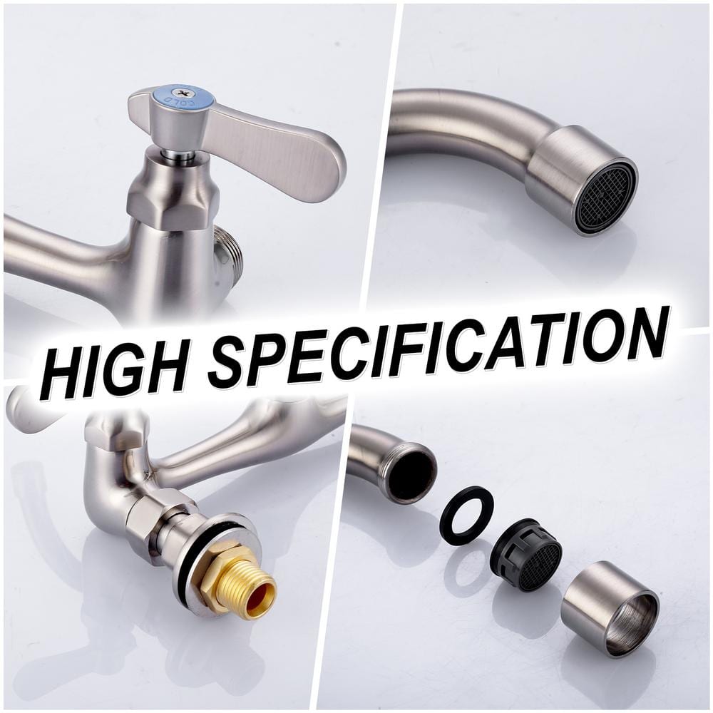 Brushed Nickel 8-Inch Double Handle Wall Mount Faucet
