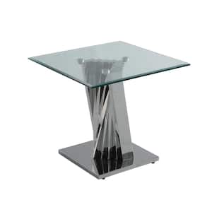 Ozuna 55 in. Tempered Clear Glass Silver Stainless Steel Rectangle End Table