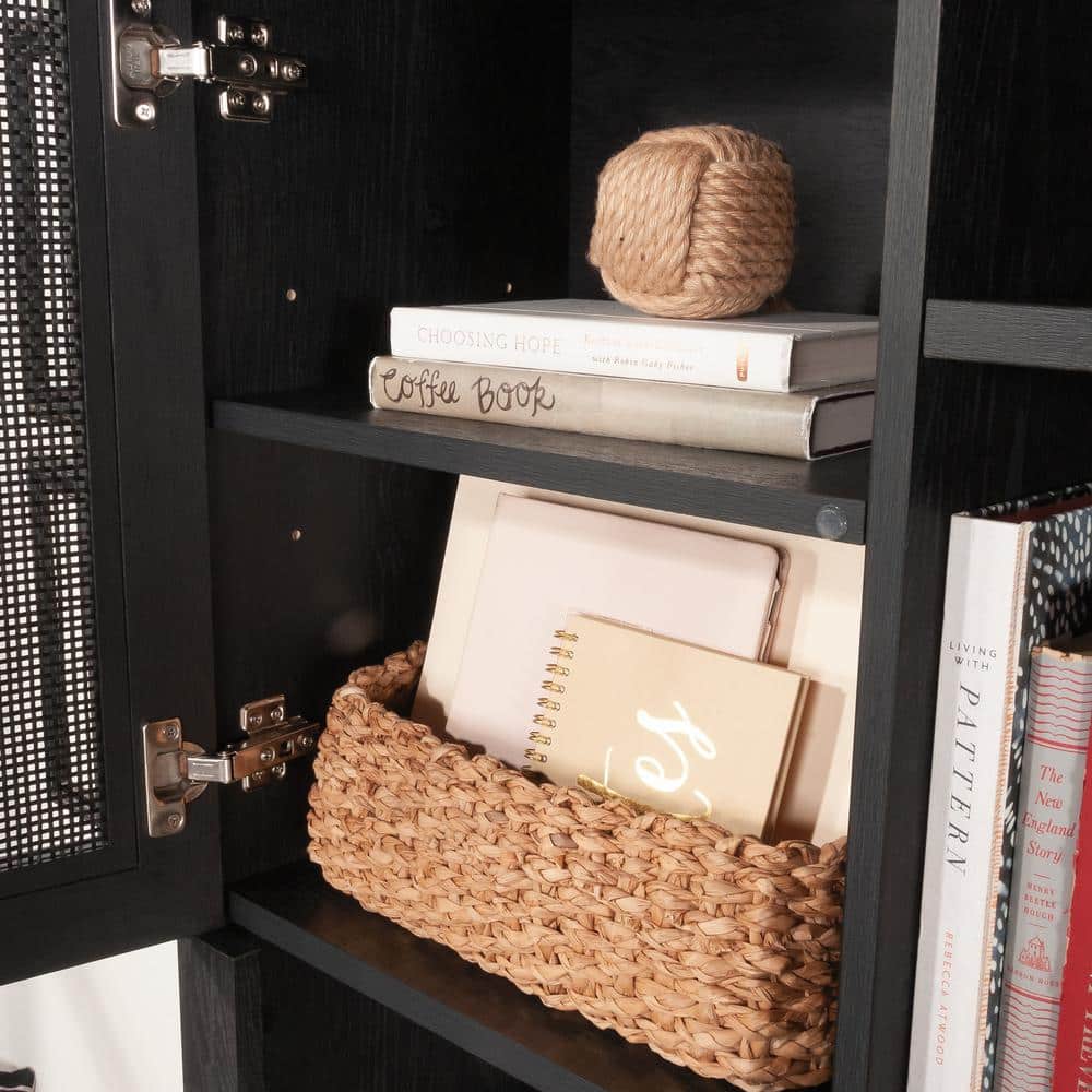 Raven Oak Large Hutch with Rattan Inserts