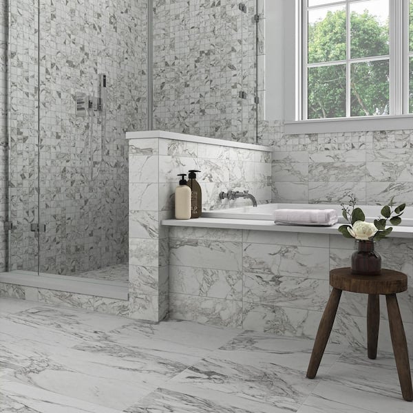EpicClean Milton Arabescato Marble 12 in. x 24 in. Glazed Porcelain Floor and Wall Tile (374.4 sq. ft./Pallet)