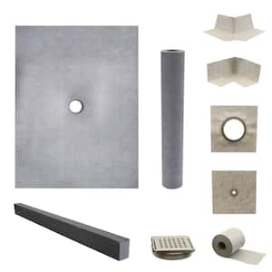 36 in x 48 in Shower Kit with Center Drain Flange and Chrome Drain Cover