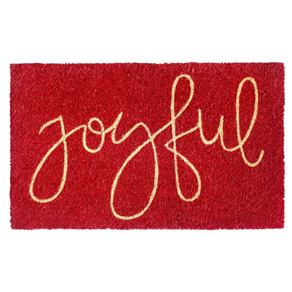 Welcome Joyful White 18 in. x 30 in. Coir Non-Slip Outdoor Door Mat