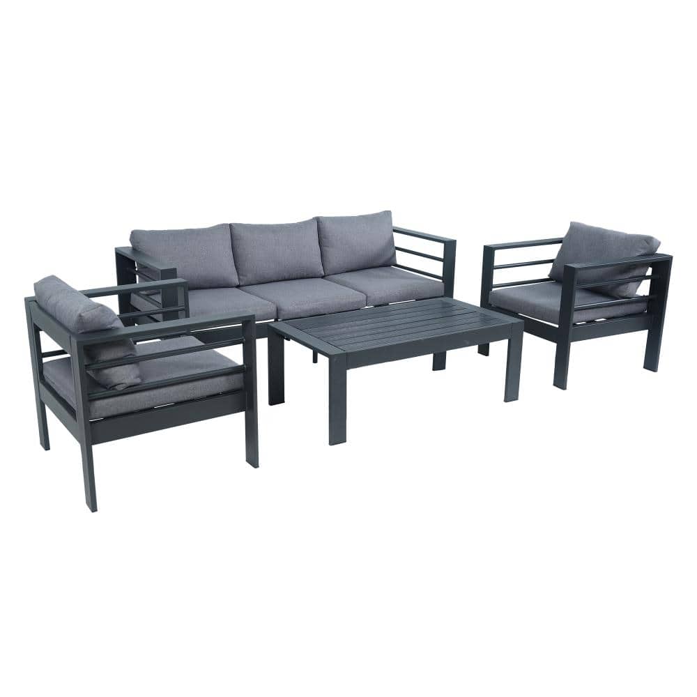 4-Piece Gray Metal Outdoor Sectional Set with Gray Cushions and Coffee Table for Patio, Garden, Backyard price history on PriceWatchPro