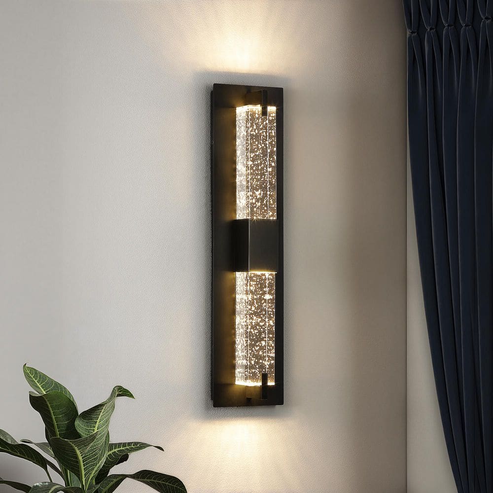 KAISITE 1-Light Black Dimmable LED Wall Sconce W/Crystal Bubble Glass, image size:1000x1000