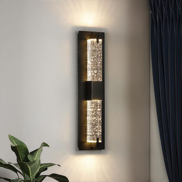 KAISITE Modern 1-Light Black Dimmable LED Wall Sconce Wall Lighting with Crystal Bubble Glass Shade